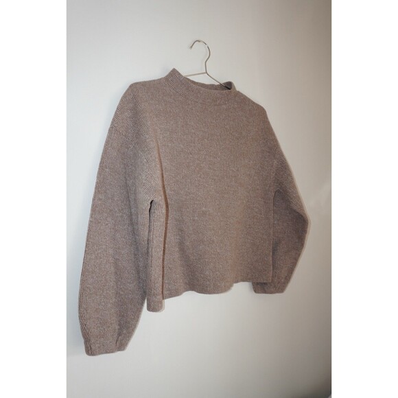 Women’s Zara Mock Neck Balloon Sleeve Neutral Sweater Size Small - Picture 2 of 5